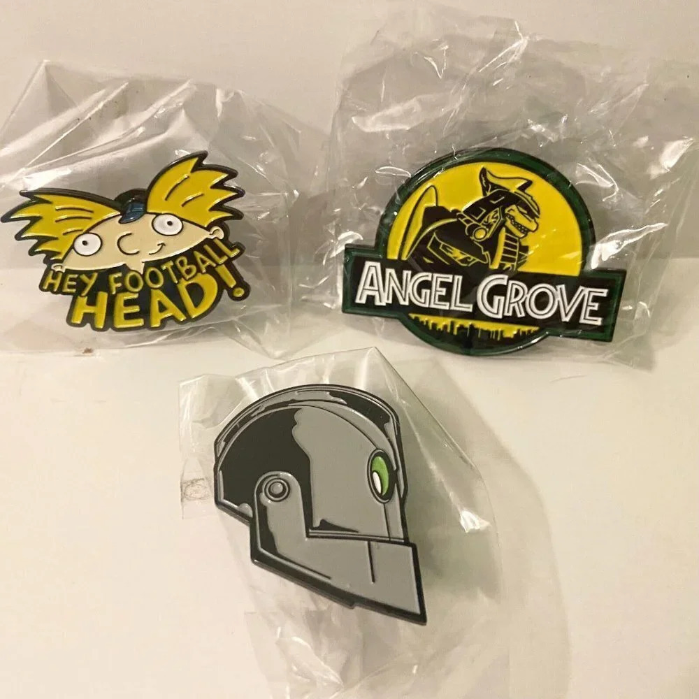 Lot of 3 Enamel Metal Pin Double Rubber Backing Arnold Power Rangers Iron Giant